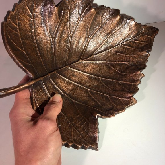 Beautiful Fall Decor! Large Metal Leaf Copper Decorative Bowl Display 12" - Picture 4 of 5